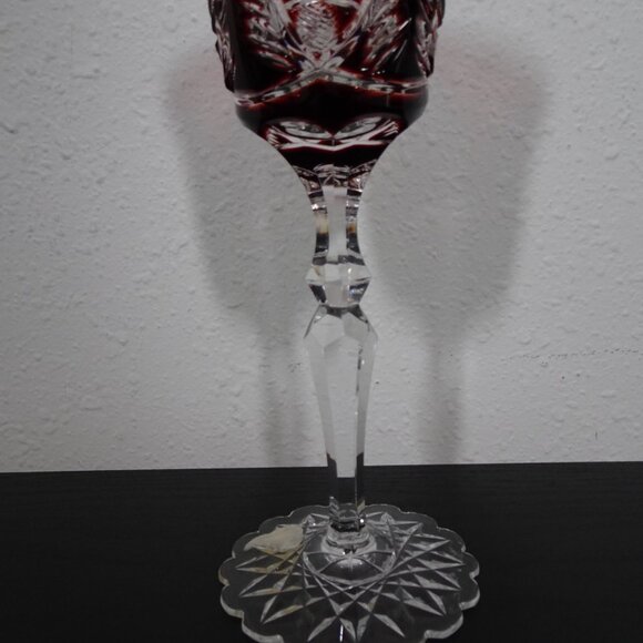 Ruby Red Cut to Clear Crystal Wine Water Goblet European 8.5" Tall Fancy Foot - Picture 4 of 12